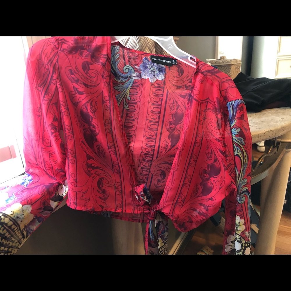 Cropped sheer tie open blouse!  Pretty little things! - Picture 4 of 5